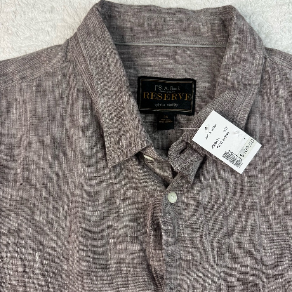 Jos A Bank Reserve‎ 2XL Linen Shirt Gray Long Sleeve Casual NWT